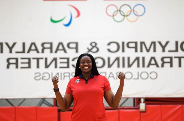 Photo of DeLisha Milton-Jones at an Olympic training facility.